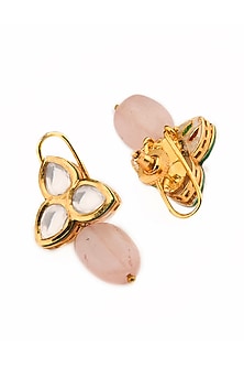 Gold Finish Rose Quartz & Kundan Necklace Set