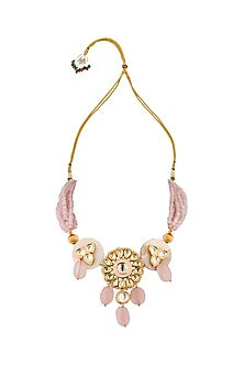 Gold Finish Rose Quartz & Kundan Necklace Set