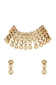 Gold Finish Kundan Enameled Necklace Set