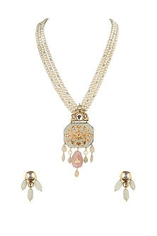 Gold Finish Jade & Pearl Choker Necklace Set
