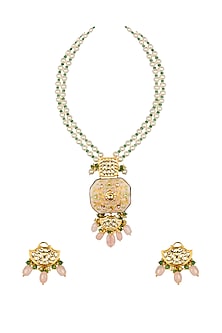 Gold Finish Jade & Shell Pearl Choker Necklace Set