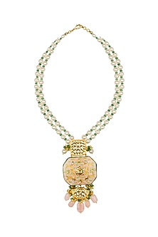 Gold Finish Jade & Shell Pearl Choker Necklace Set