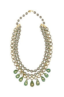 Gold Finish Jade & Shell Pearl Necklace Set