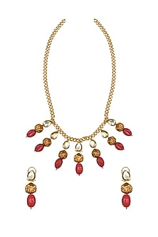 Gold Finish Coral Beaded Necklace Set