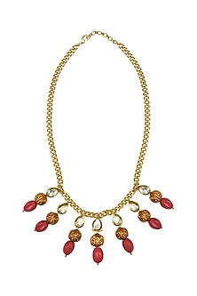 Gold Finish Coral Beaded Necklace Set