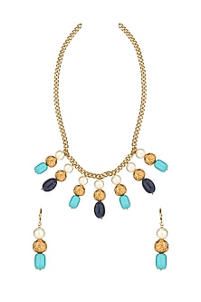 Gold Finish Turquoise Beaded Necklace Set