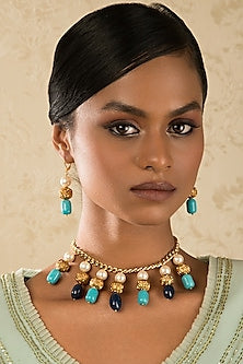 Gold Finish Turquoise Beaded Necklace Set