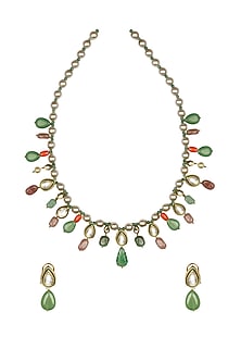 Gold Finish Agate & Coral Choker Necklace Set