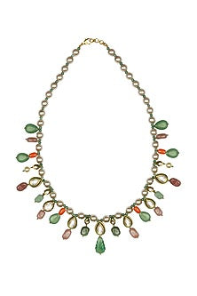 Gold Finish Agate & Coral Choker Necklace Set
