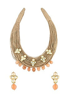 Gold Finish Carnelian Choker Necklace Set