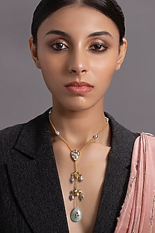 Gold Finish Kundan Polki Long Necklace