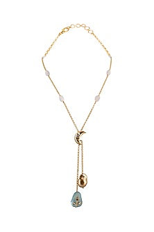 Gold Finish Long Necklace With Kundan Polki