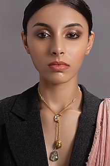Gold Finish Long Necklace With Kundan Polki