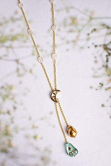 Gold Finish Long Necklace With Kundan Polki