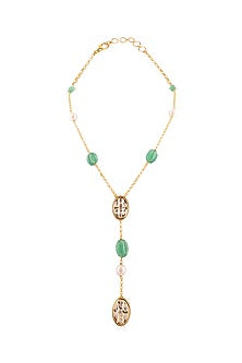 Gold Finish White Pearls Long Necklace