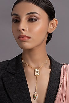 Gold Finish Hydro Stone Long Necklace