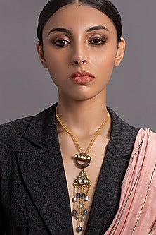 Gold Finish Pearls Long Necklace