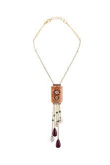 Gold Finish White Shell Pearls Long Necklace