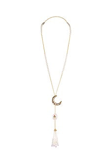 Gold Finish Long Necklace With Gold Kundan Polki