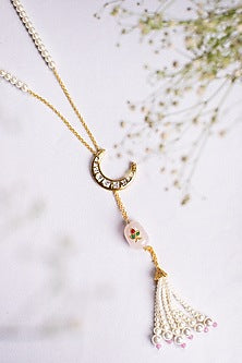 Gold Finish Long Necklace With Gold Kundan Polki