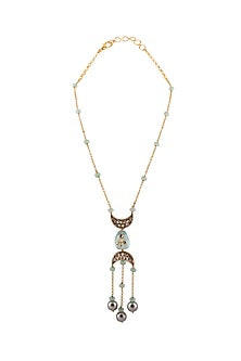 Gold Finish Long Necklace With Shell Pearls