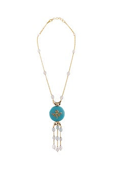 Gold Finish Turquoise Stone Long Necklace