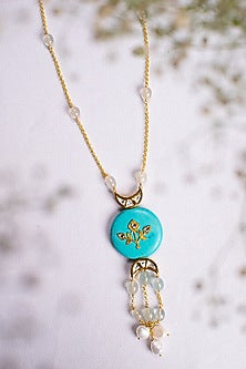 Gold Finish Turquoise Stone Long Necklace