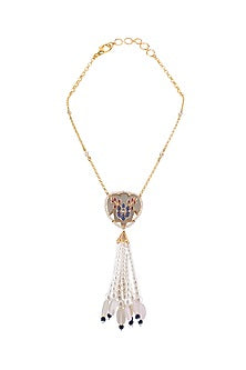 Gold Finish Blue Swarovski Stone Long Necklace