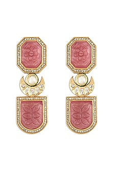 Micron Gold Finish Pink Kundan Polki Earrings