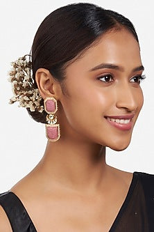 Micron Gold Finish Pink Kundan Polki Earrings