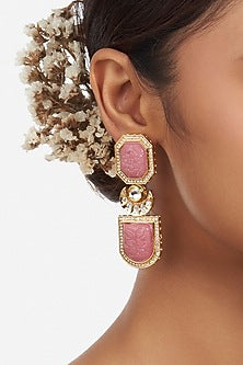 Micron Gold Finish Pink Kundan Polki Earrings