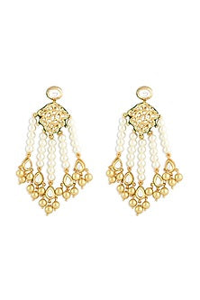 Micron Gold Finish Pearl Dangler Earrings