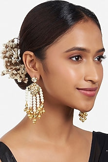Micron Gold Finish Pearl Dangler Earrings