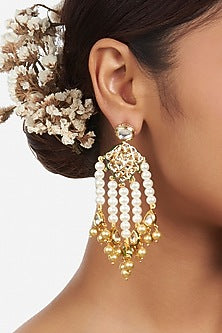 Micron Gold Finish Pearl Dangler Earrings