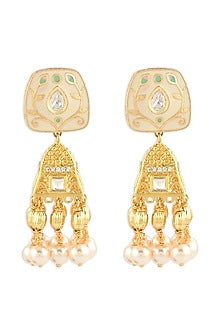 Gold Finish Kundan Polki Jhumka Earrings