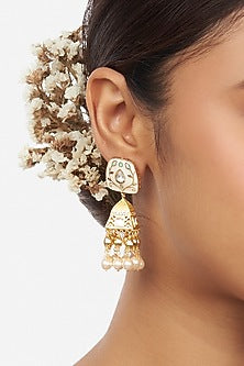 Gold Finish Kundan Polki Jhumka Earrings