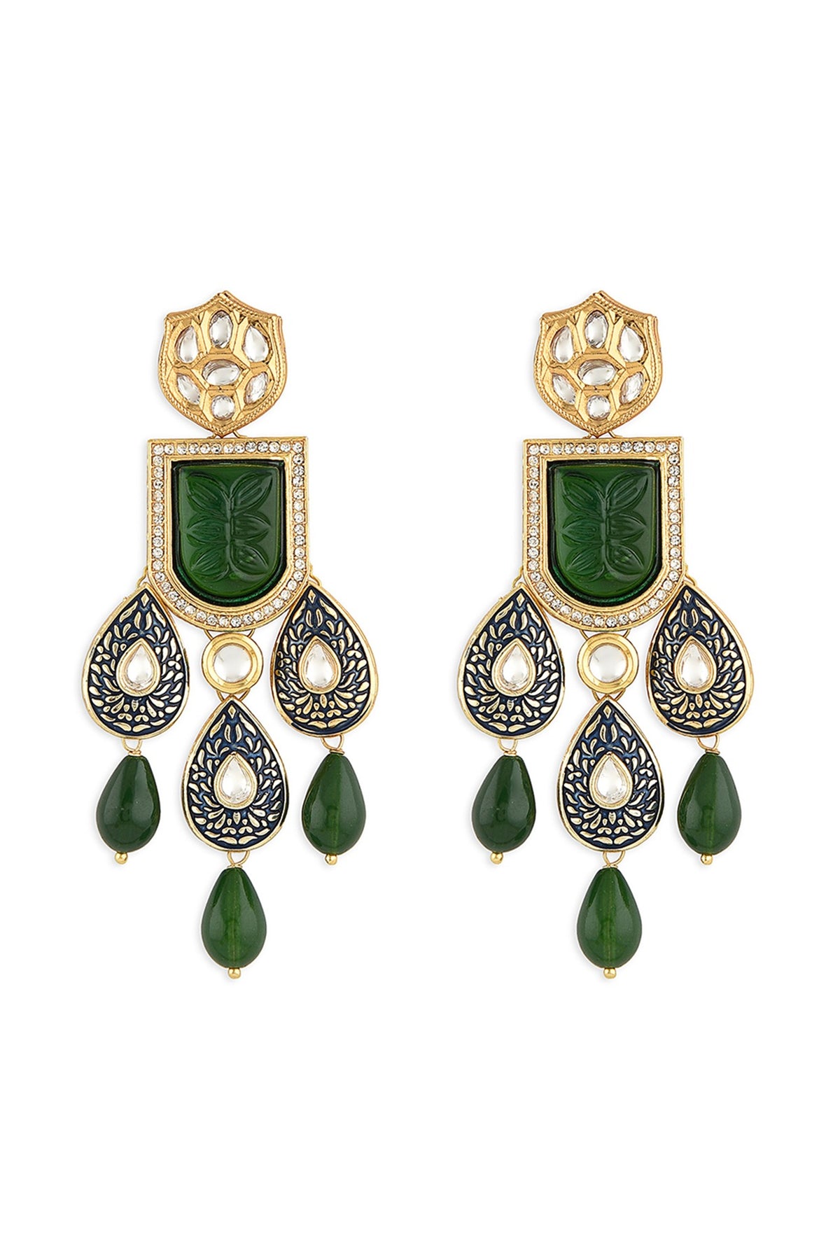 Gold Finish Enameled Dangler Earrings