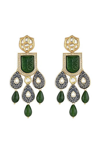 Gold Finish Enameled Dangler Earrings