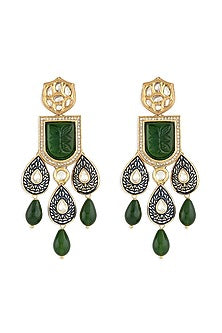 Gold Finish Enameled Dangler Earrings