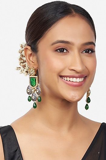 Gold Finish Enameled Dangler Earrings