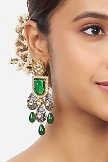 Gold Finish Enameled Dangler Earrings