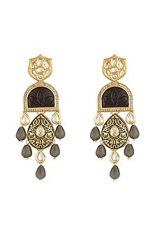 Gold Finish Dangler Earrings With Kundan Polki