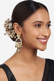 Gold Finish Dangler Earrings With Kundan Polki