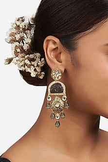 Gold Finish Dangler Earrings With Kundan Polki