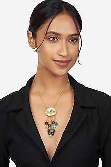 Micron Gold Finish Pendant Necklace With Hydro Stones