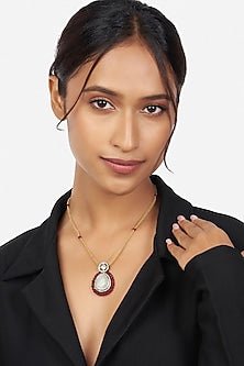 Micron Gold Finish Pendant Necklace With Hydro Polki