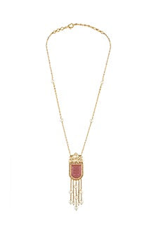 Micron Gold Finish Pendant Necklace With Pearls
