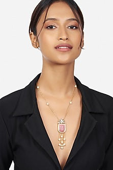 Micron Gold Finish Pendant Necklace With Pearls