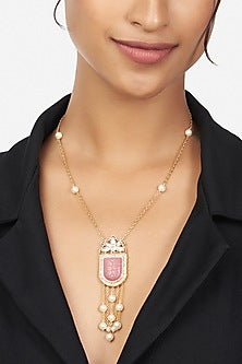 Micron Gold Finish Pendant Necklace With Pearls