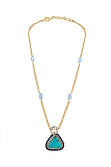 Micron Gold Finish Pendant Necklace With Turquoise